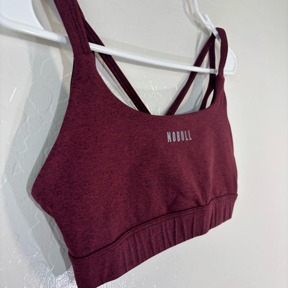 NoBull Women's Crisscross Back Plush Heather Sports Bra Workout Maroon Size M - Picture 2 of 6